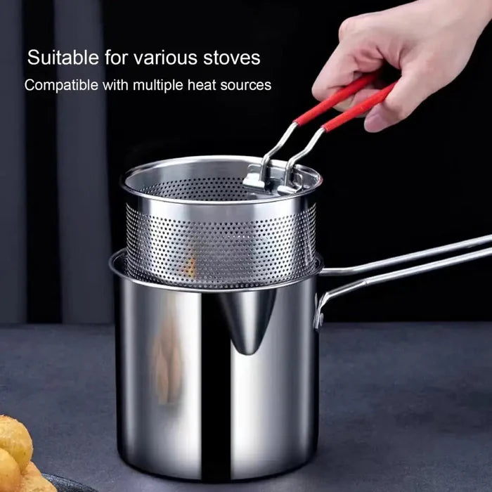 Stainless Steel Deep Fryer Pot with Strainer – Heavy-Duty Frying Pan – 1200ML Oil Capacity