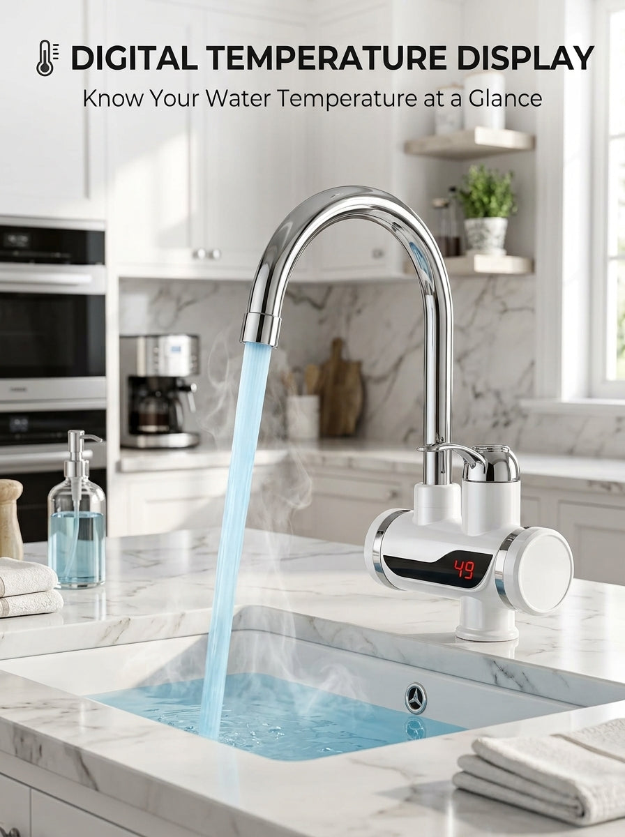 Electric Instant Water Heater Tap 2500W | Hot & Cold Water Faucet with Digital Temperature Display