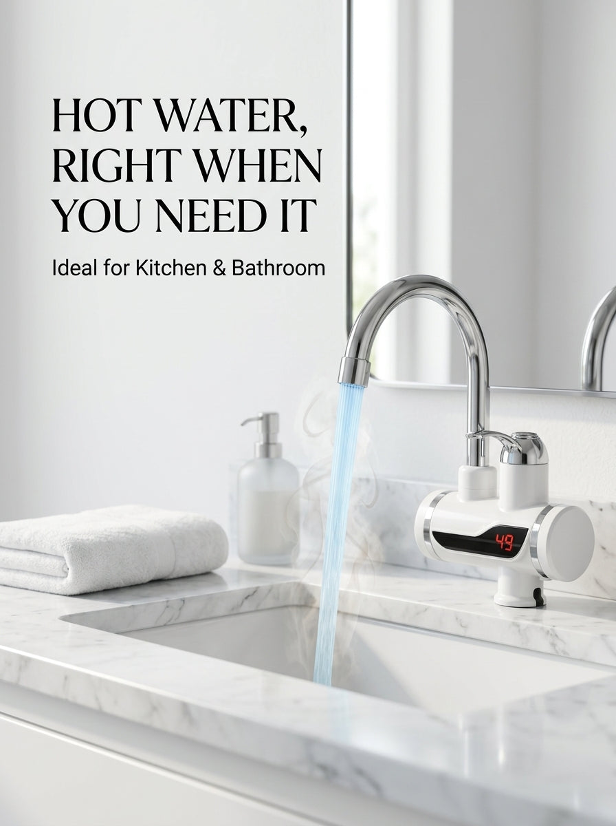 Electric Instant Water Heater Tap 2500W | Hot & Cold Water Faucet with Digital Temperature Display