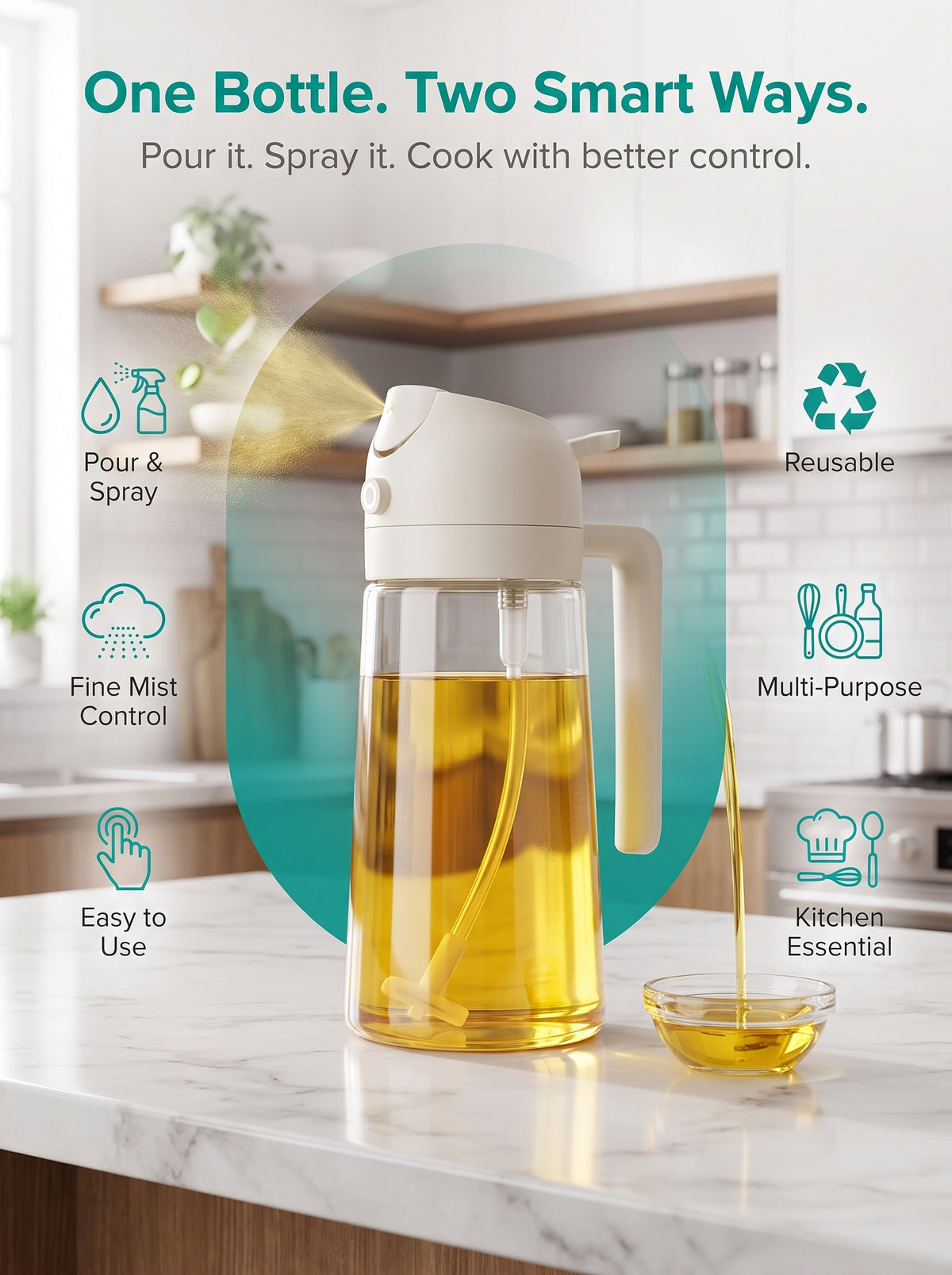 2-in-1 Oil Sprayer & Pourer – Premium Kitchen Oil Bottle