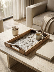 Premium Wooden & Acrylic Serving Tray – Elegant Decorative Tea, Coffee & Breakfast Tray