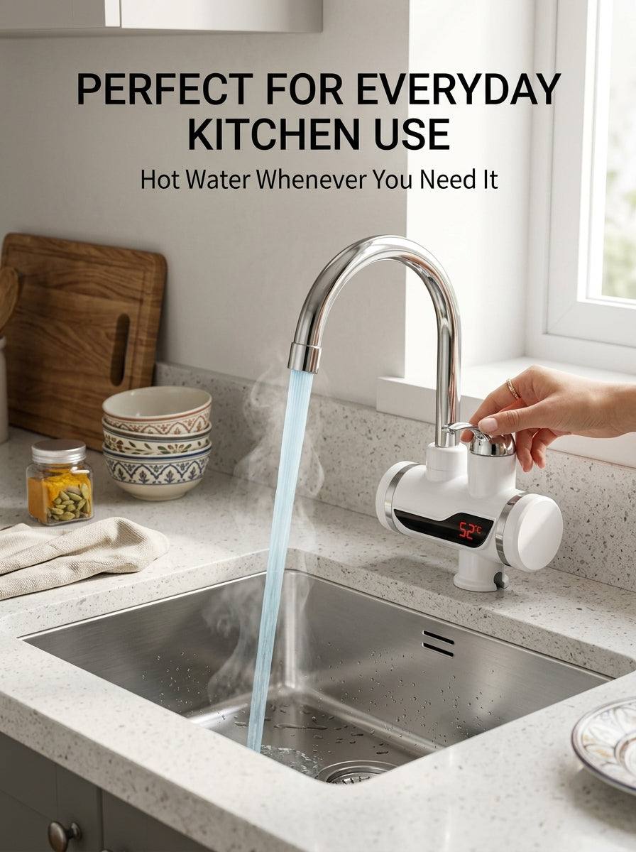 Electric Instant Water Heater Tap 2500W | Hot & Cold Water Faucet with Digital Temperature Display