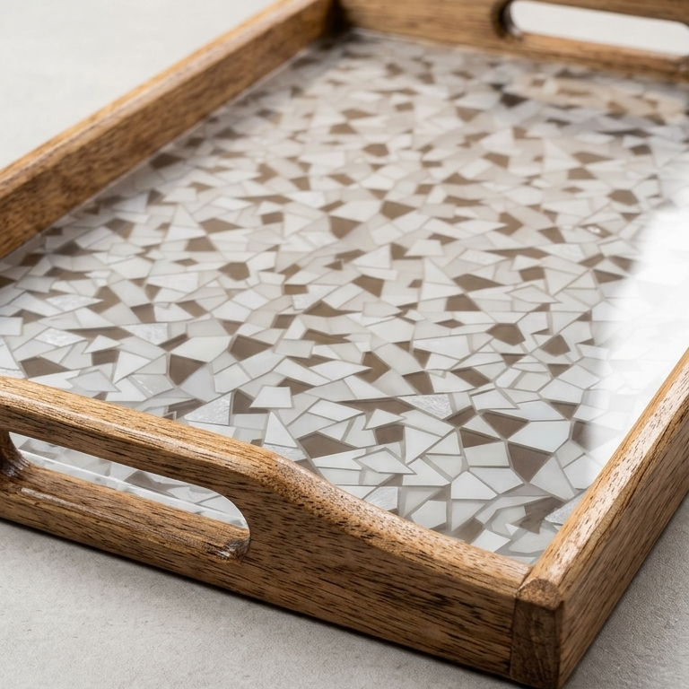 Premium Wooden & Acrylic Serving Tray – Elegant Decorative Tea, Coffee & Breakfast Tray