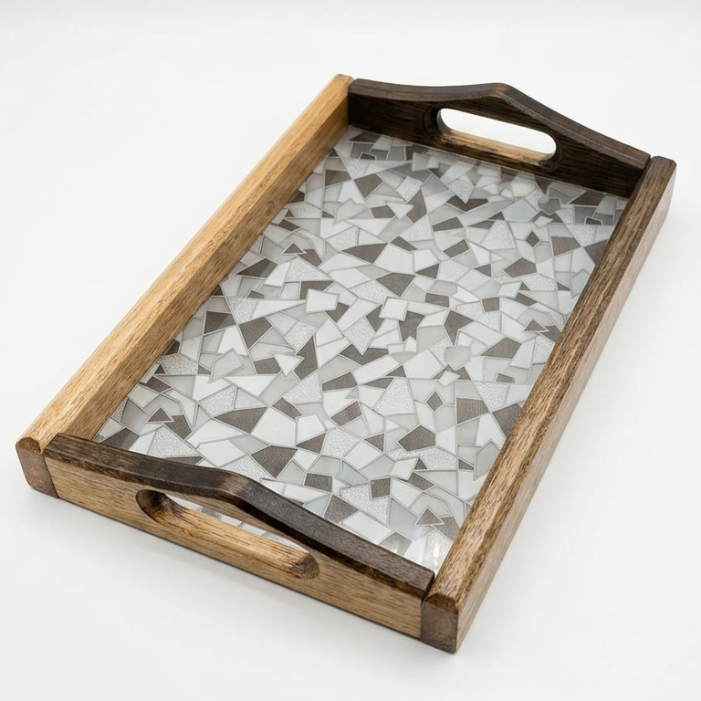 Premium Wooden & Acrylic Serving Tray – Elegant Decorative Tea, Coffee & Breakfast Tray
