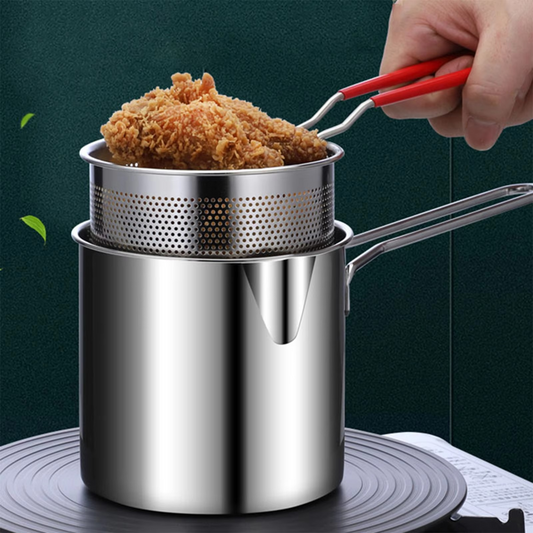 Stainless Steel Deep Fryer Pot with Strainer – Heavy-Duty Frying Pan – 1200ML Oil Capacity